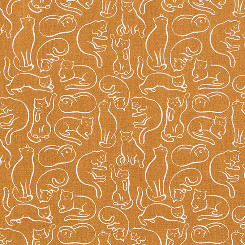 Cotton Cretonne playful cats – curry yellow,  image number 1