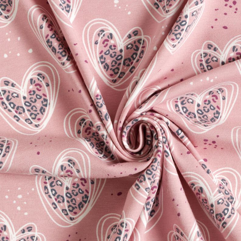 Cotton Jersey leopard print hearts – light dusky pink,  image number 3
