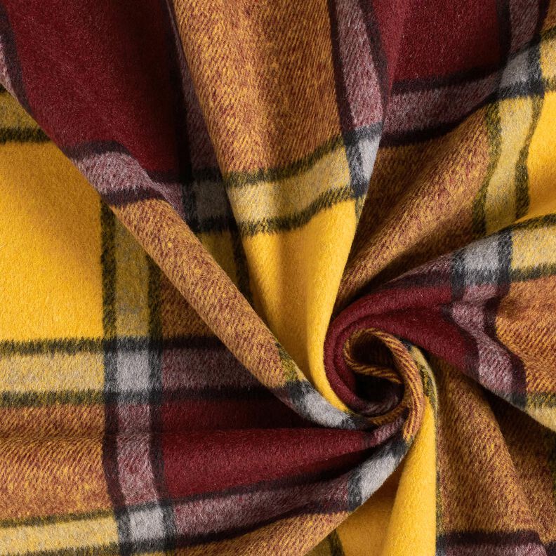 Coat Fabric roughened check – burgundy/curry yellow, image number 3