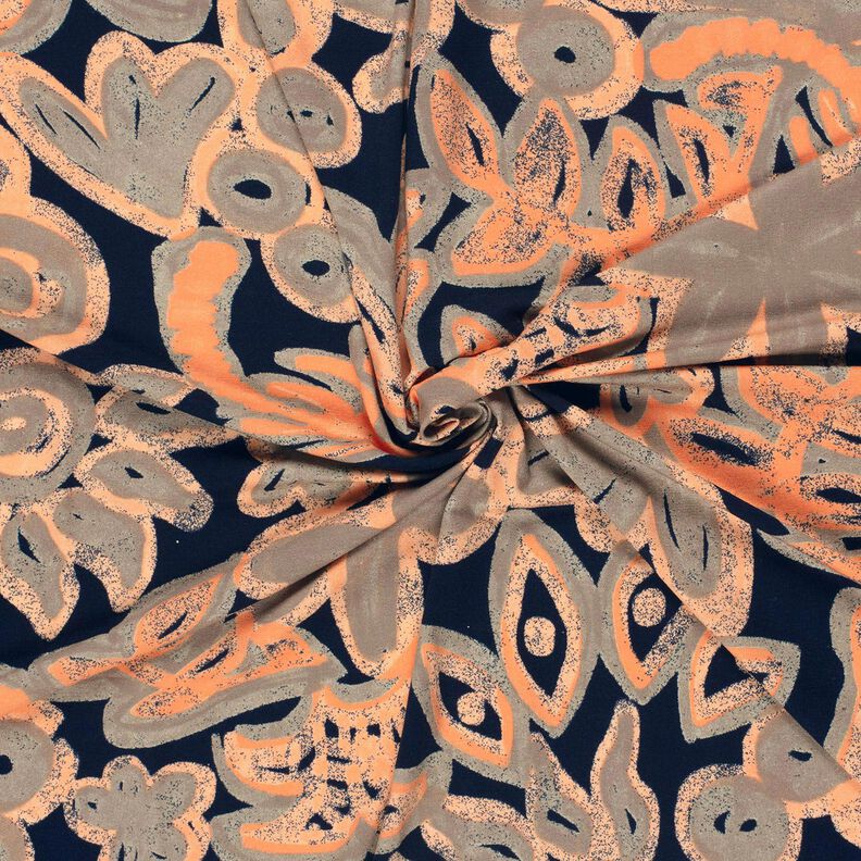 Viscose Jersey Painted Flowers – midnight blue/peach orange,  image number 3