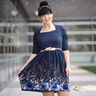 Cotton Jersey Border fabric flowers in golden glitter | Glitzerpüppi – midnight blue/denim blue,  thumbnail number 7