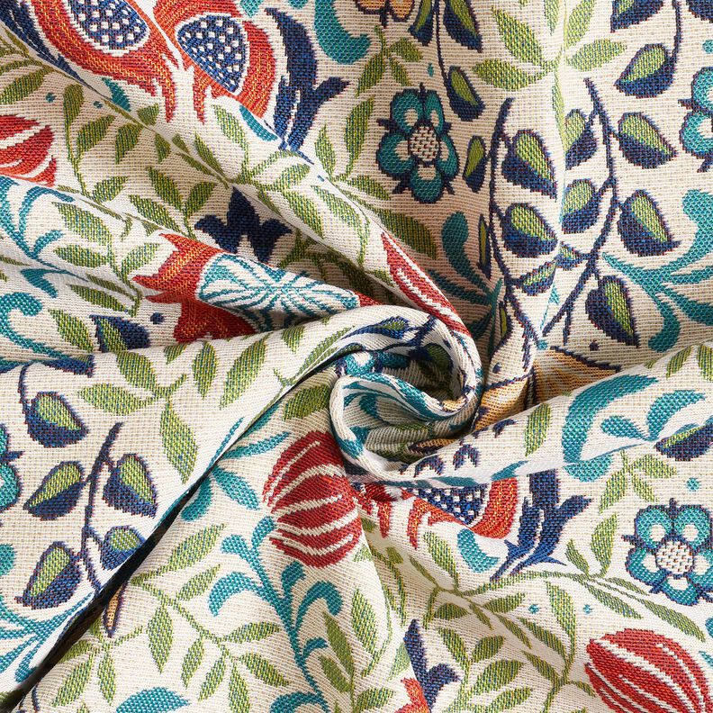 Decor Fabric Tapestry Fabric symmetrical tendrils – light beige/turquoise, image number 3