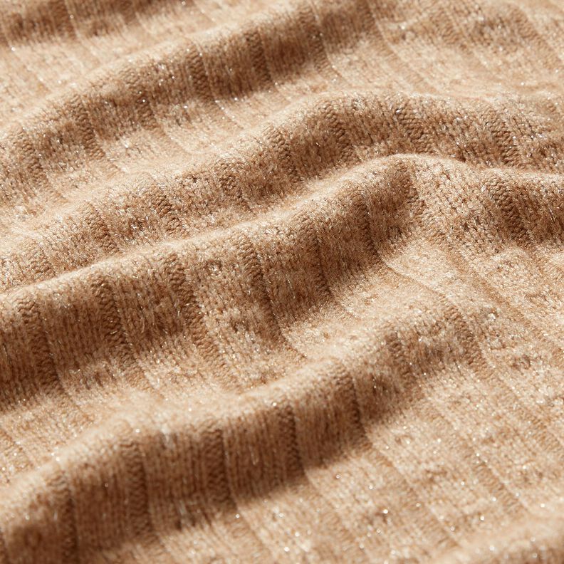 Knit Fabric Ajour elegant glitter stripes – light brown,  image number 2