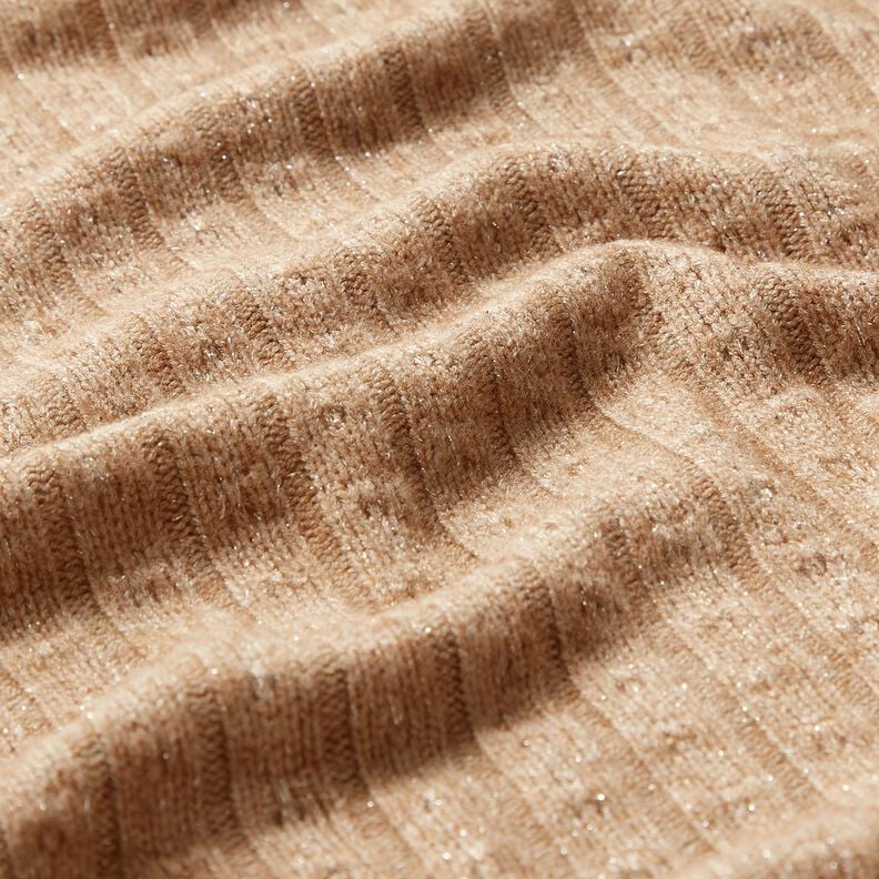 Knit Fabric Ajour elegant glitter stripes – light brown, image number 2
