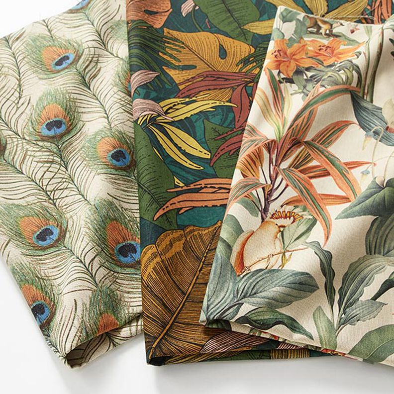 Decor Fabric Half Panama jungle Parrot – natural/green,  image number 5
