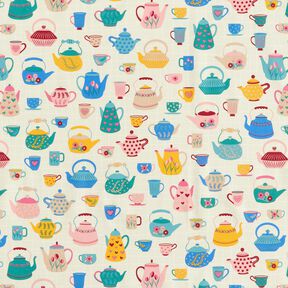 Decor Fabric Half Panama teapots – light beige/blue, 