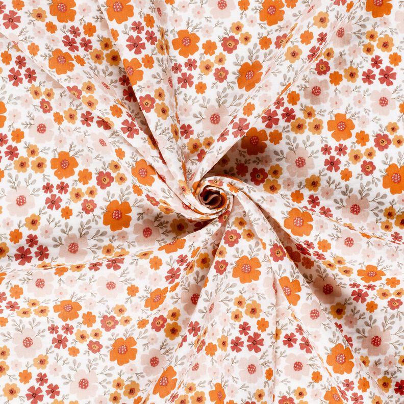 Double Gauze/Muslin Flower Meadow – ivory/peach orange,  image number 3