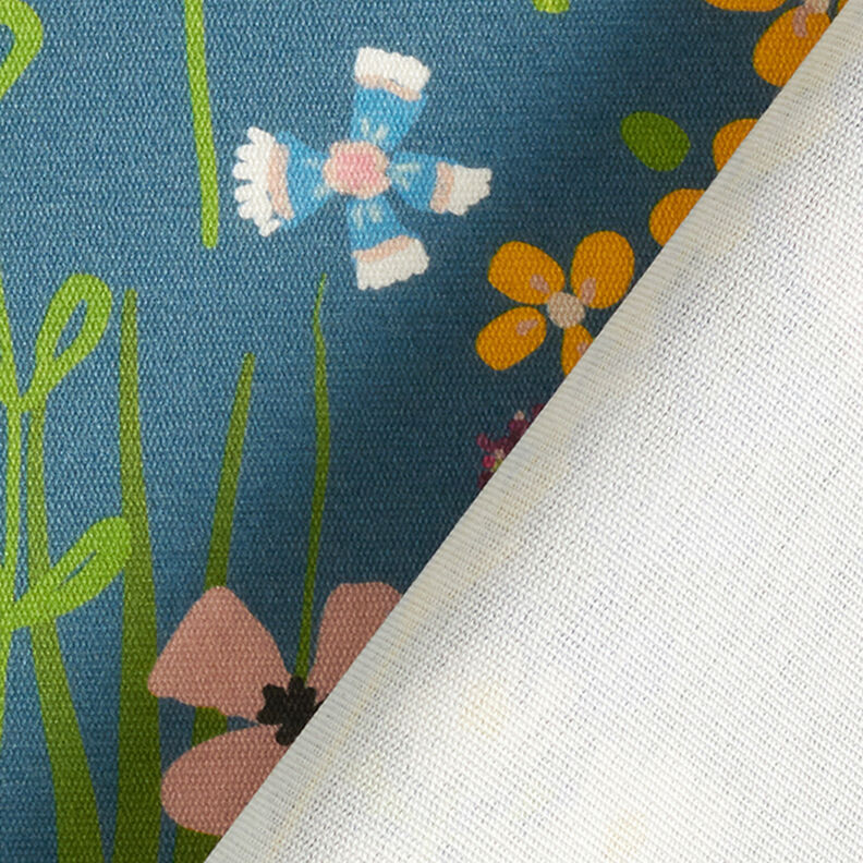 Outdoor Fabric Canvas Birds and flowers – steel blue,  image number 4