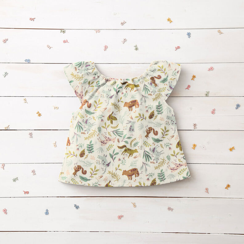 Double Gauze/Muslin forest animals floral – offwhite,  image number 6