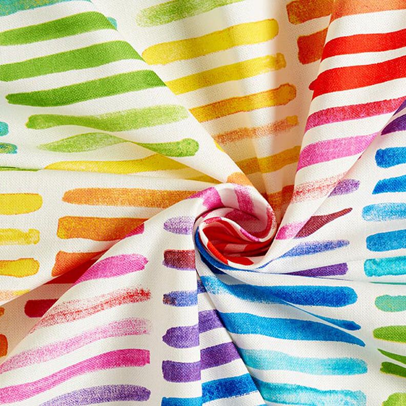 Decor Fabric Half Panama rainbow stripes – white, image number 3