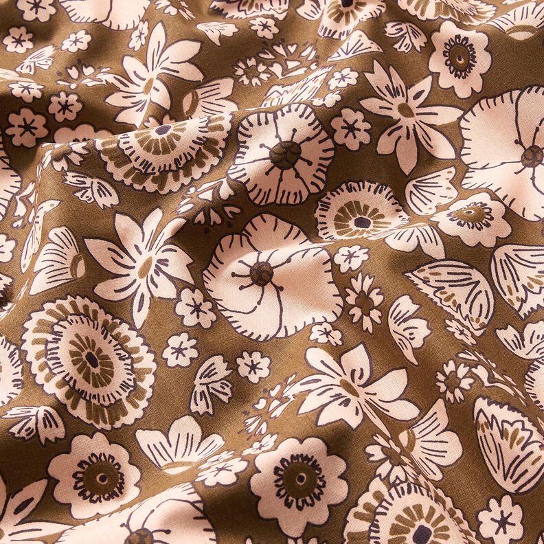 Cotton Cretonne Retro flowers – olive/rosé, image number 2