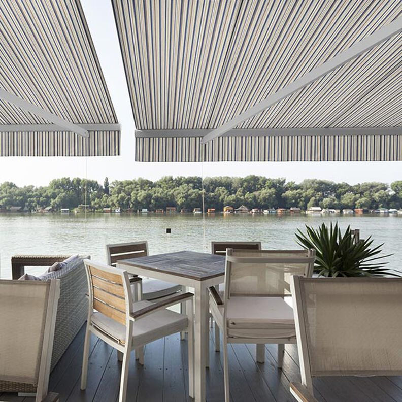 Awning Fabric Fine Stripes – beige/denim blue,  image number 6