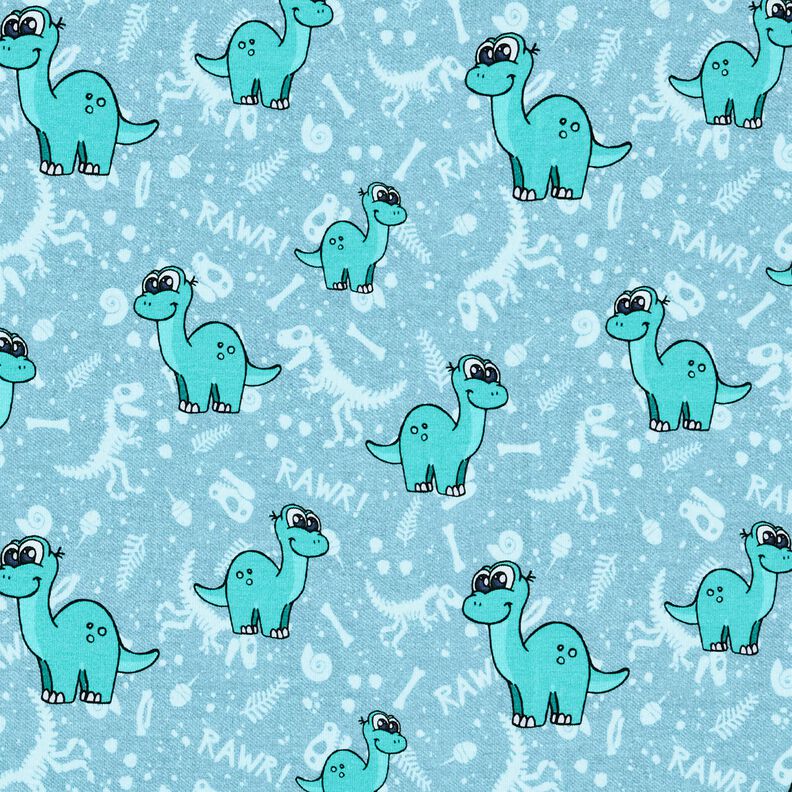 Cotton Jersey dinosaurs and fossils | Glitzerpüppi – light blue/peppermint,  image number 1