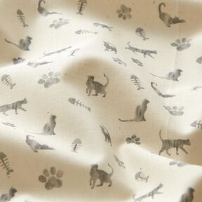 Organic Cotton Poplin cats and paw prints – offwhite/grey, 