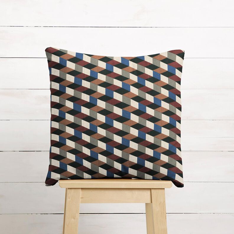 Decor Fabric Half Panama minimalist cubes – natural/blue,  image number 6