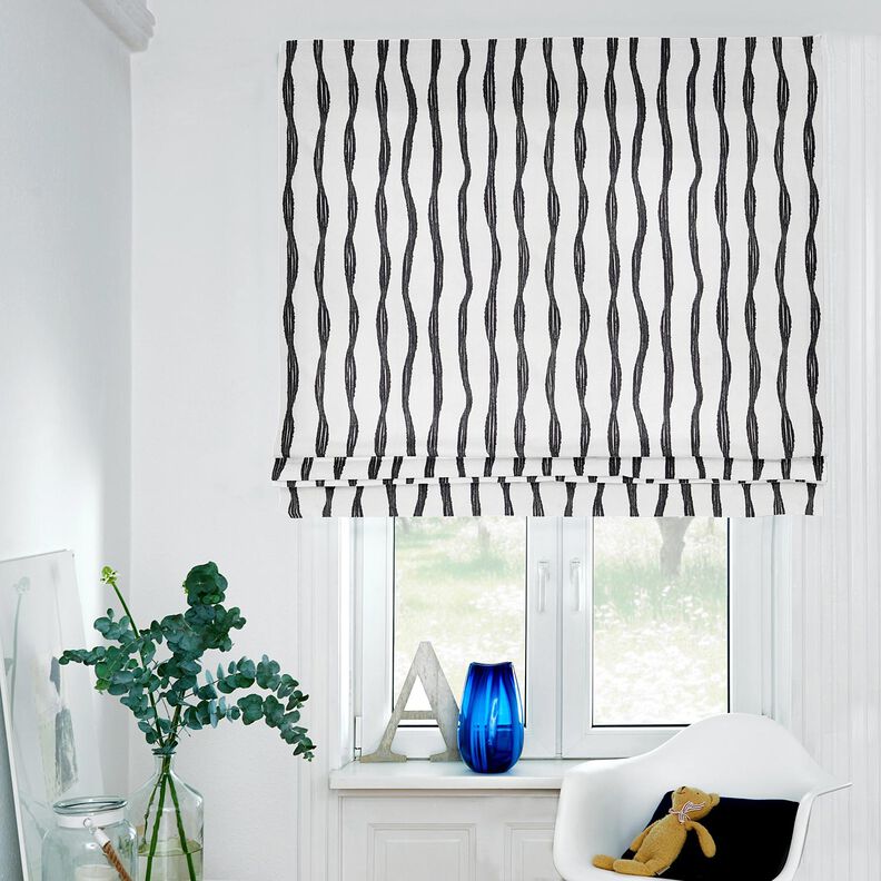 Decor Fabric Half Panama wavy stripes – black/ivory, image number 6