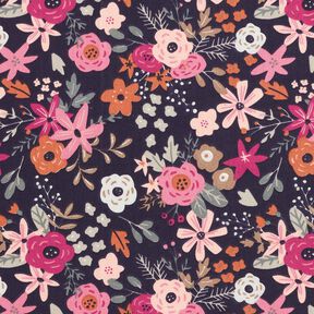 Cotton Poplin flower bouquets – blue-black/purple, 