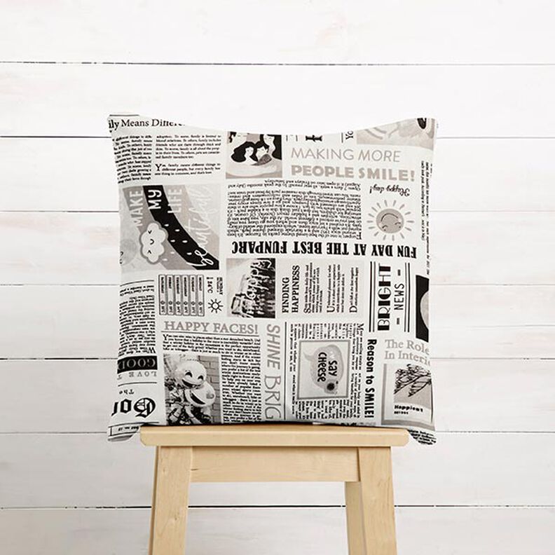 Decor Fabric Half Panama Retro newspaper – white/black,  image number 6