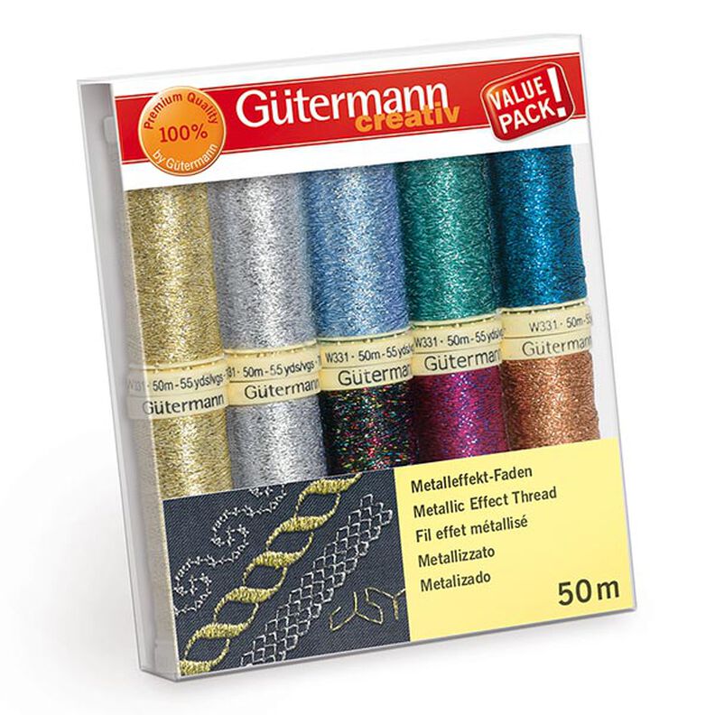 Metallic Effect Thread Set [ 50m | 10 pieces ] | Gütermann creativ – colour mix,  image number 1