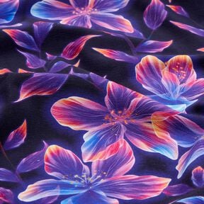 Cotton Jersey Glowing Flowers | Glitzerpüppi  – midnight blue/peach orange,  Cotton Jersey Glowing Flowers | Glitzerpüppi  – midnight blue/peach orange,