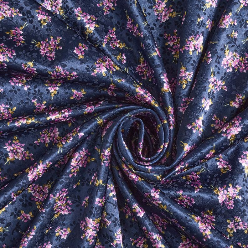 Stretch Satin Jacquard Floral Bouquets – navy blue, image number 3
