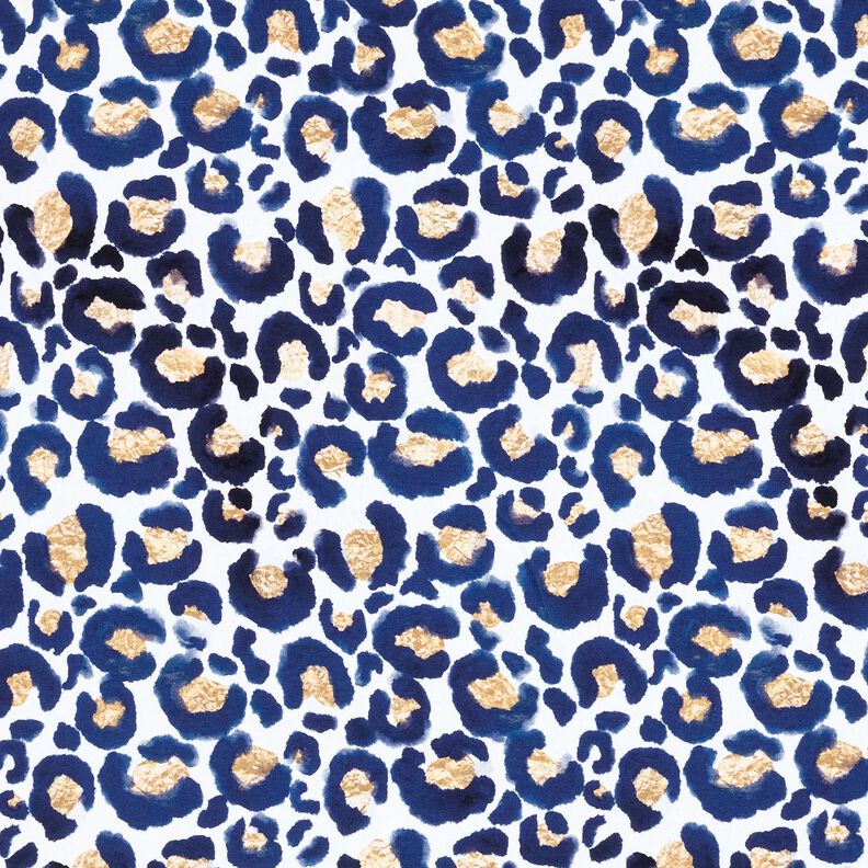 Cotton Jersey Leopard with Golden Spots | Glitzerpüppi – white/indigo,  image number 1