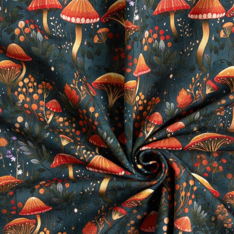 French Terry magical mushroom forest Digital Print – dark green,  image number 3
