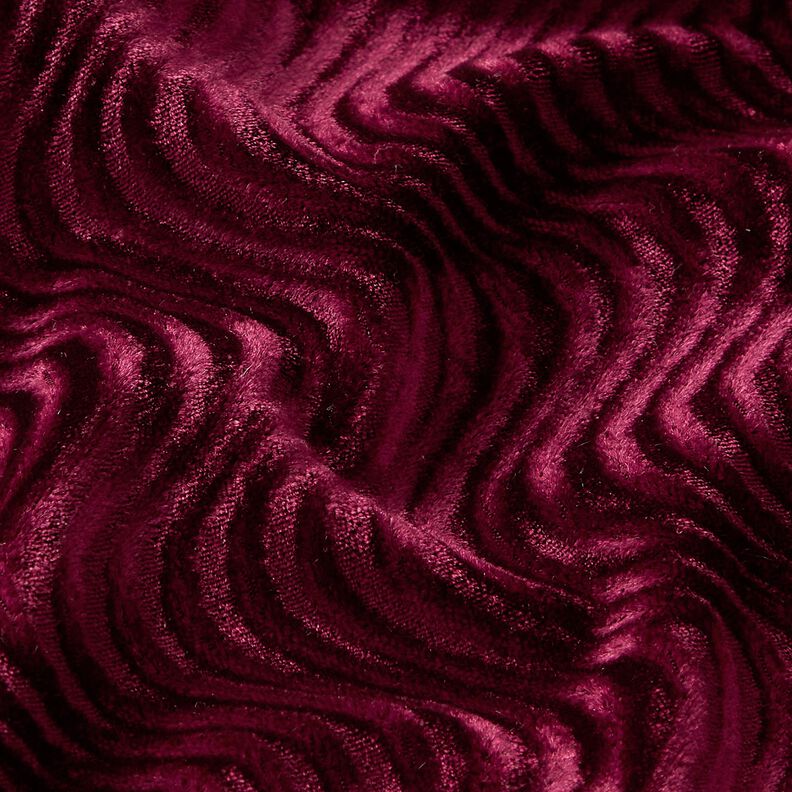 Stretch velvet embossed waves – burgundy,  image number 2