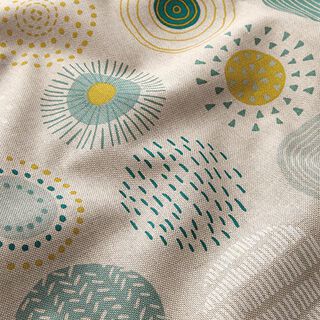 Decor Fabric Half Panama painted circles – petrol/mustard, 