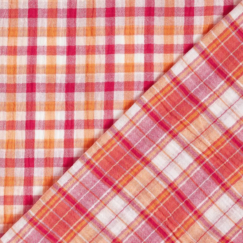 Double Gauze/Muslin Doubleface checked | by Poppy – raspberry/peach orange,  image number 1