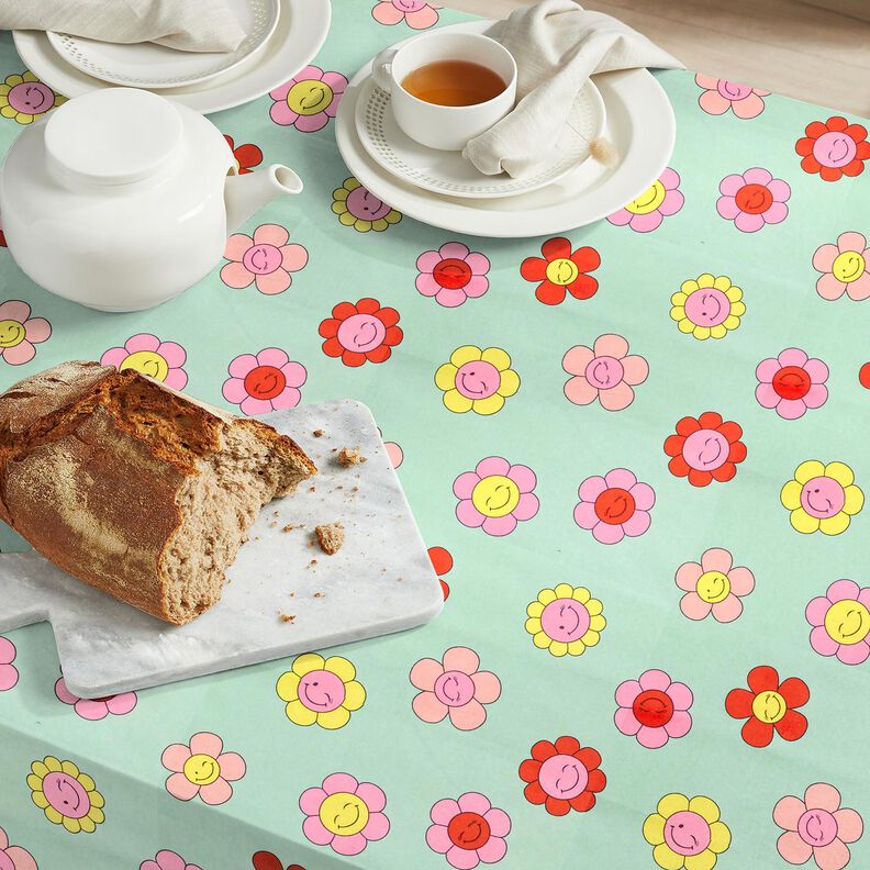 Coated Cotton cheerful flowers | Poppy Fabrics – mint/lemon yellow,  image number 8