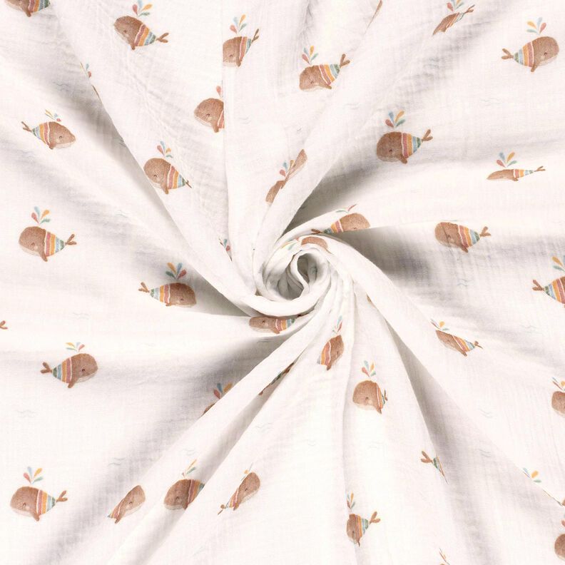 Double Gauze/Muslin striped whale Digital Print – ivory,  image number 3
