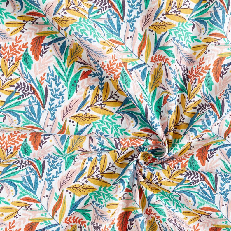 Cotton Cretonne fine leaves and branches – white/light pink, image number 3