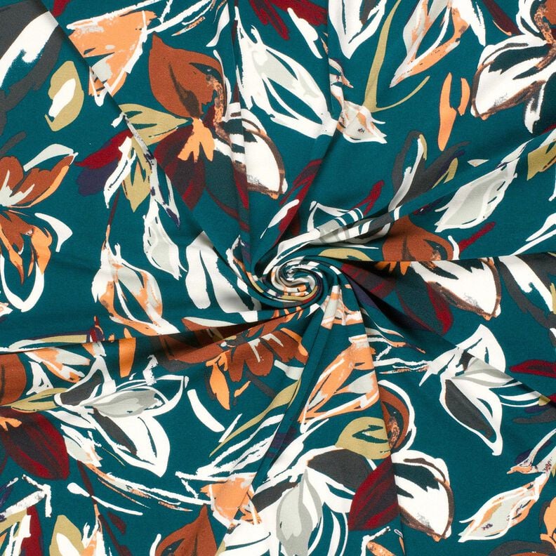 Viscose Jersey modern flowers – petrol/copper, image number 3