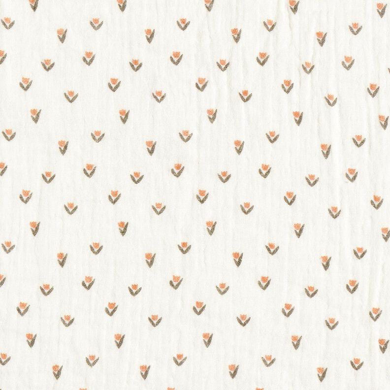 Double Gauze/Muslin mini tulips Digital Print – white, image number 1
