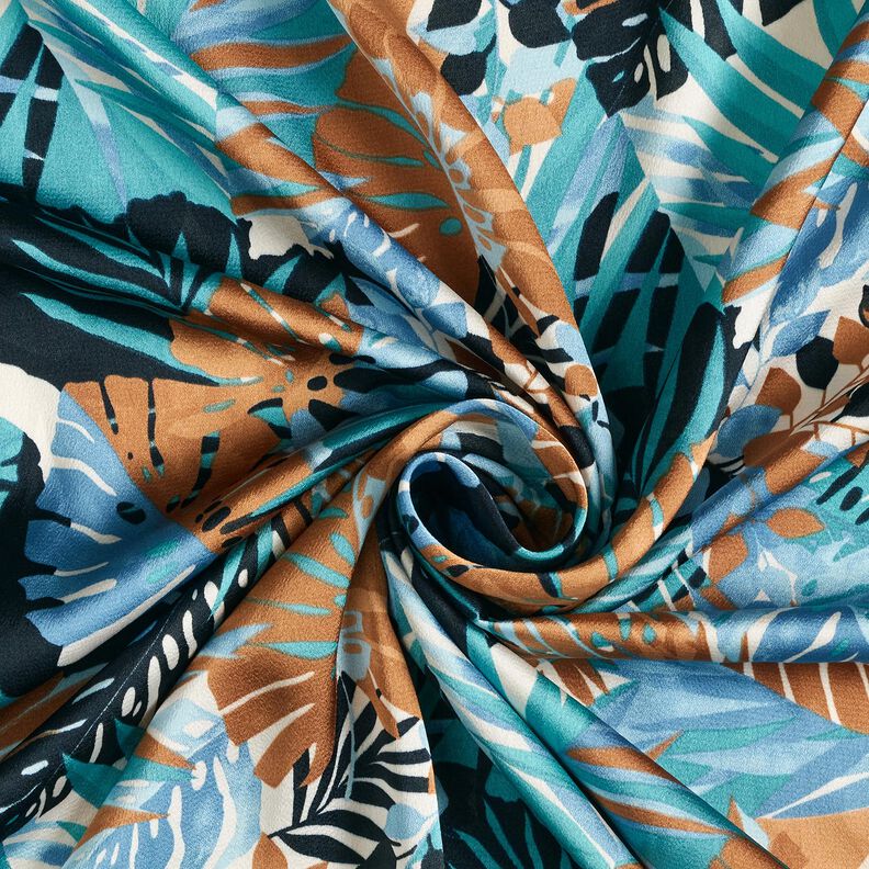 Satin Crepe Palms and Monstera – brilliant blue/blue-black,  image number 3