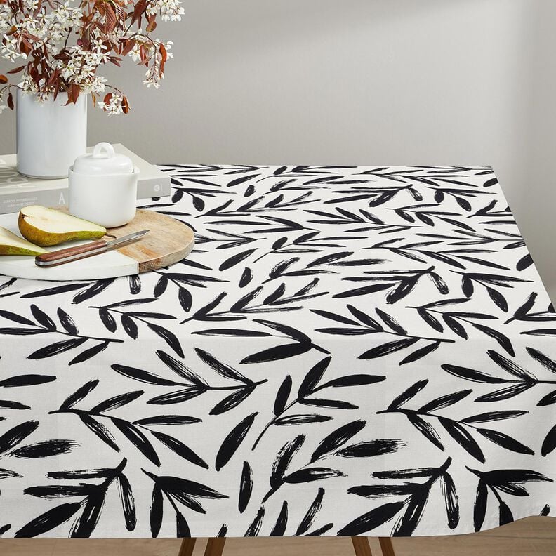Decor Fabric Half Panama minimalist leaves – black/ivory, image number 7