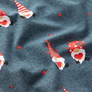 Cotton Jersey Christmas elves with hearts – denim blue/fire red, 