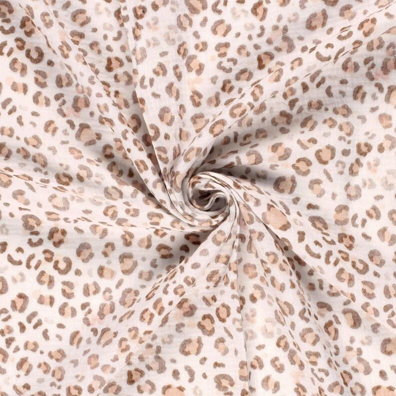 Double Gauze/Muslin Watercolor leopard print Digital Print – ivory, image number 3
