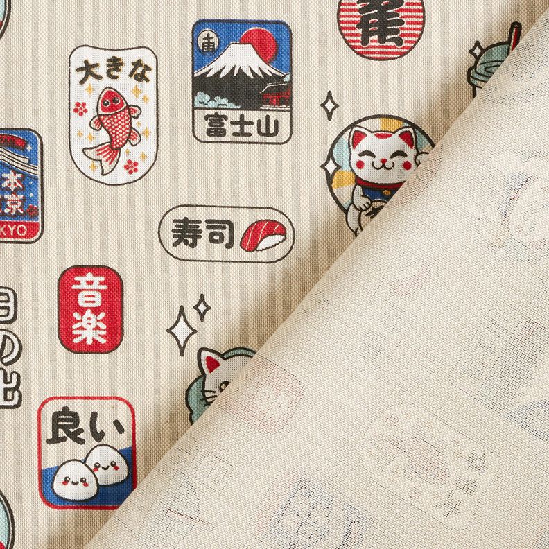 Decor Fabric Half Panama Asian snacks – natural/blue,  image number 4