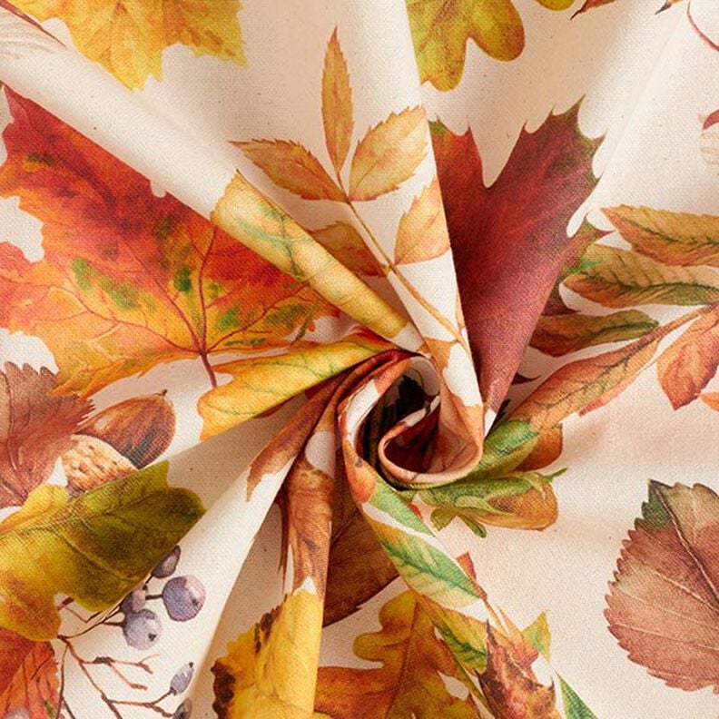 Decorative fabric, half Panama autumn leaves, recycled – natural, image number 3