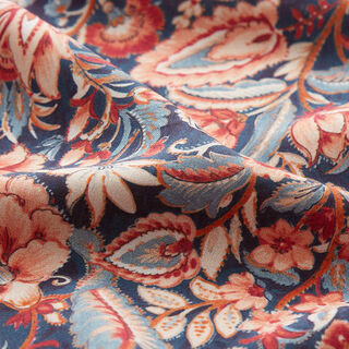 Paisley flowers viscose fabric – navy blue/peach orange, 