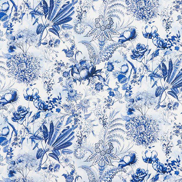 Decor Fabric Canvas opulent flowers 280 cm – royal blue/white,  image number 1