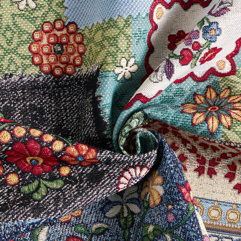 Decor Fabric Tapestry Fabric denim patchwork – light beige/denim blue,  image number 3