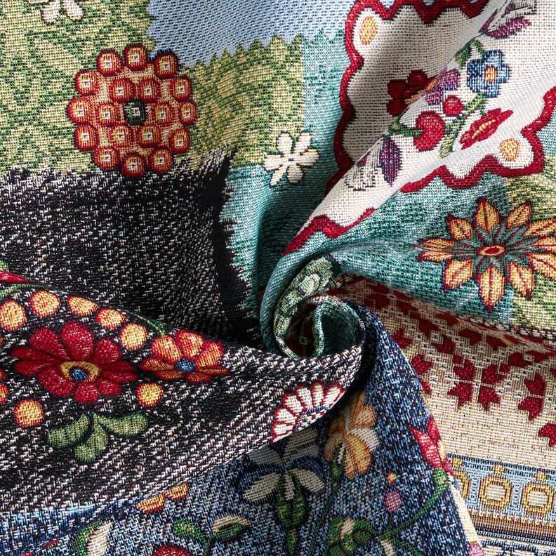 Decor Fabric Tapestry Fabric denim patchwork – light beige/denim blue, image number 3