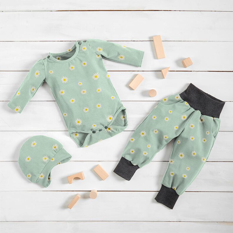 Waffle Jersey Ox-eye daisies – pale mint, image number 7