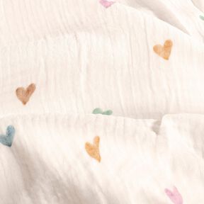 Double Gauze/Muslin colourful hearts Digital Print – white,  Double Gauze/Muslin colourful hearts Digital Print – white,