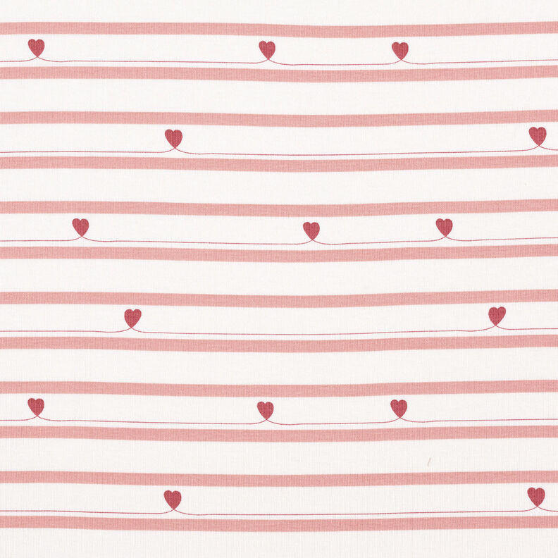 Cotton Jersey stripes and hearts – offwhite/dusky pink,  image number 1