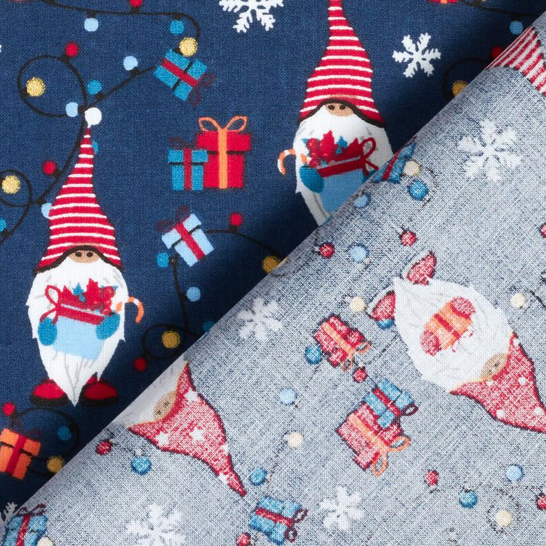 Cotton Poplin Christmas gnomes – navy blue/red, image number 4
