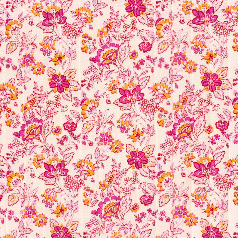Quilted Fabric Muslin Ethnic flowers – offwhite/pink,  image number 4
